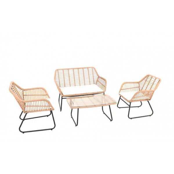 JUEGO DE JARDÍN ACERO Y RATAN ESTILO BAMBU 4 PIEZAS
