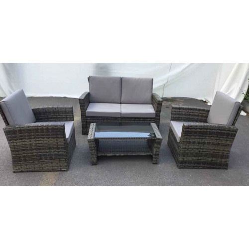 JUEGO DE SOFA MARRON DE ACERO GALVANIZADO Y RATAN 4 PIEZAS