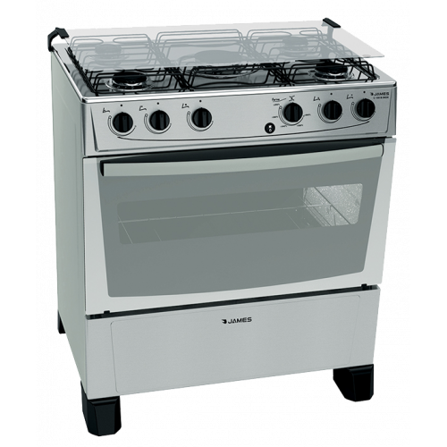 COCINA A GAS 5 HORNALLAS C-150B NEGRO ● Termocupla de Seguridad● Mesada Inoxidable ● Quemador central mega llama