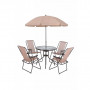 Juego de patio 6 piezas mesa redonda 4 sillas y sombrilla 102119 Beige