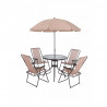 Juego de patio 6 piezas mesa redonda 4 sillas y sombrilla 102119 Beige