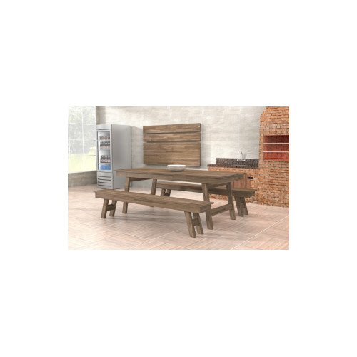 Mesa madera maciza churrasco con bancos