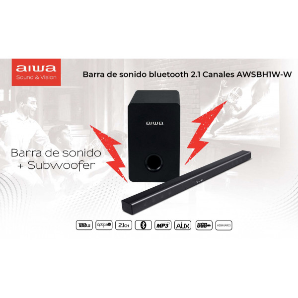 Barra de sonido bluetooth 2.1 aiwa sbh1w-w