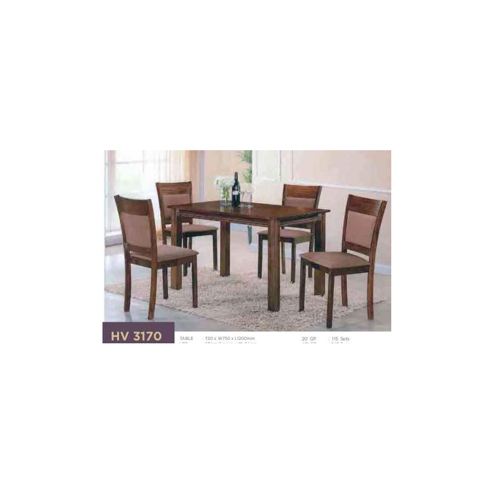 Comedor madera gomero 4 sillas tapizadas hv 3170