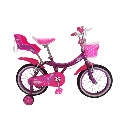 Bici nina r 16 kova lola violeta con canasto y silla porta muneca