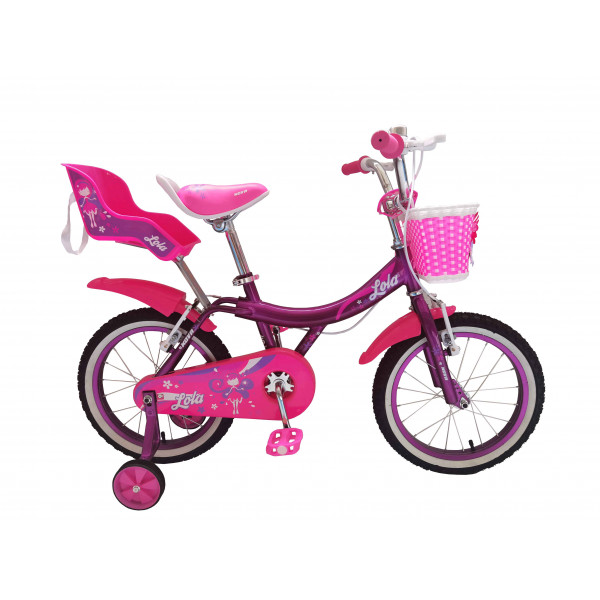 Bici nina r 16 kova lola violeta con canasto y silla porta muneca