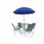 Juego de patio mesa y 4 sillas sombrilla azul