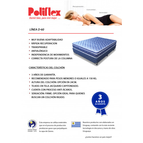 COLCHON POLIFLEX ALTA DENSIDAD D60 140 190 24