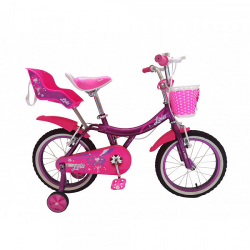 Bici nina r 16 kova lola violeta con canasto y silla porta muneca