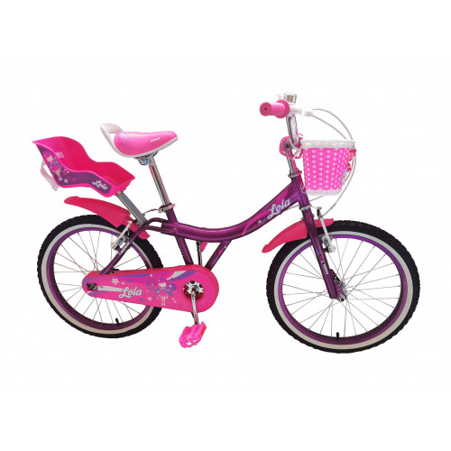 Bici nina r 20 kova lola violeta con canasto y silla porta muneca