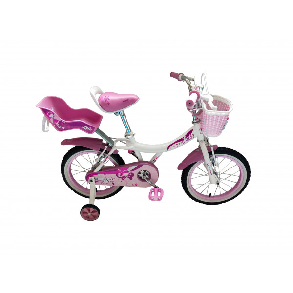 Bici nina r 16 kova lola blanca con canasto y silla porta muneca