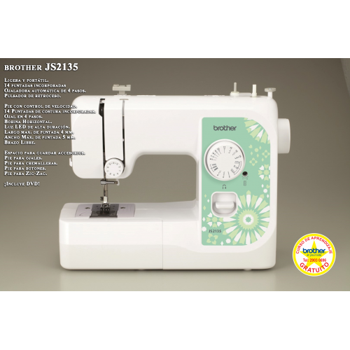 Maquina de coser brother js2135 14 puntadas, ojaladora, retroceso, brazo libre