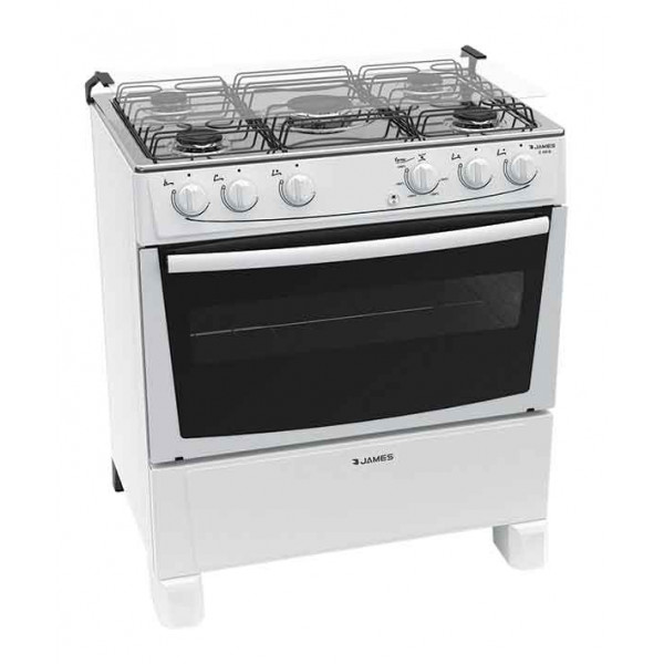 COCINA A GAS 5 HORNALLAS C-150B NEGRO ● Termocupla de Seguridad● Mesada Inoxidable ● Quemador central mega llama