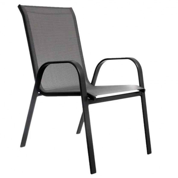 Silla de jardín Sling de acero y textileno con apoyabrazos gris